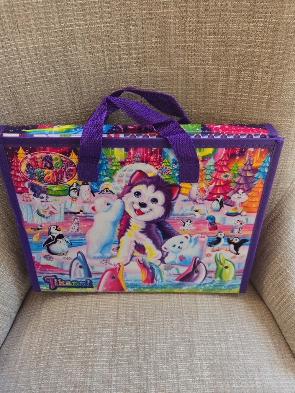 Lisa Frank Trifold Portfolio Husky Puppy Storage Art Case